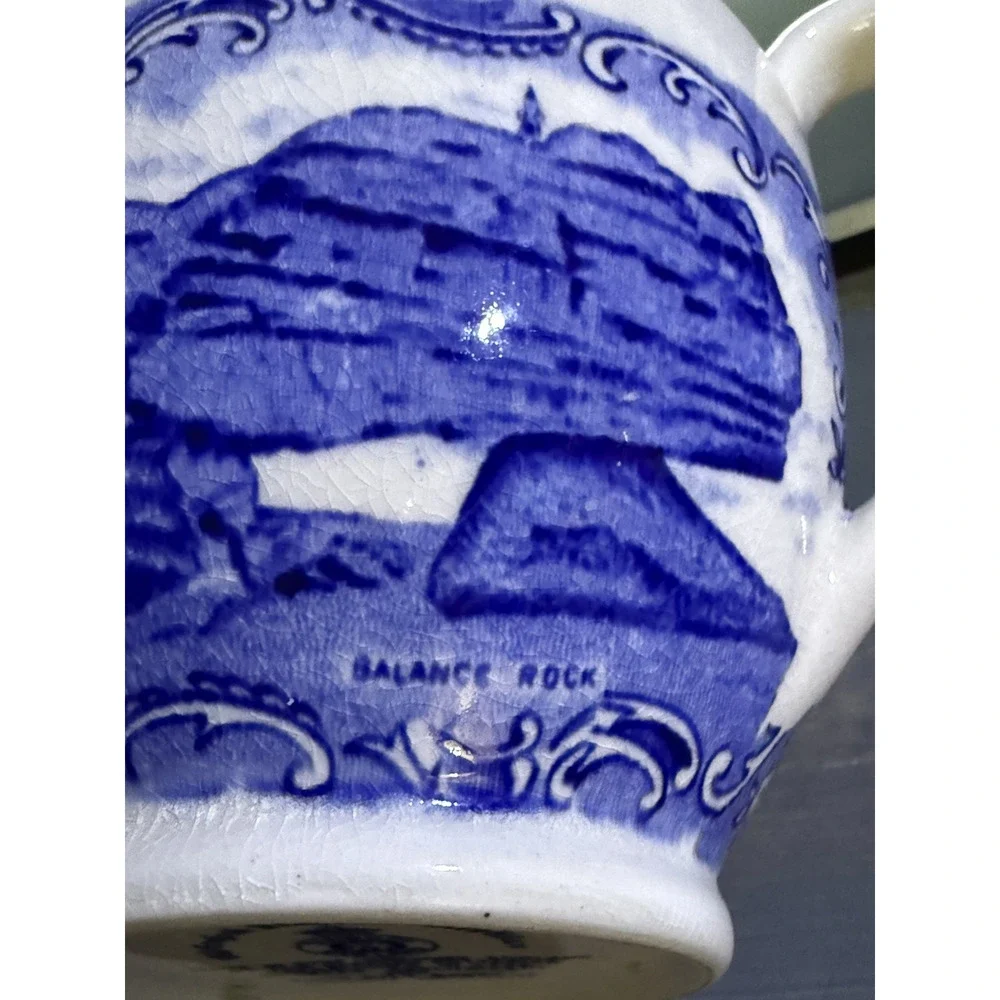 Vintage Olde English Staffordshire Rock City Garden Blue Transferware 4” H